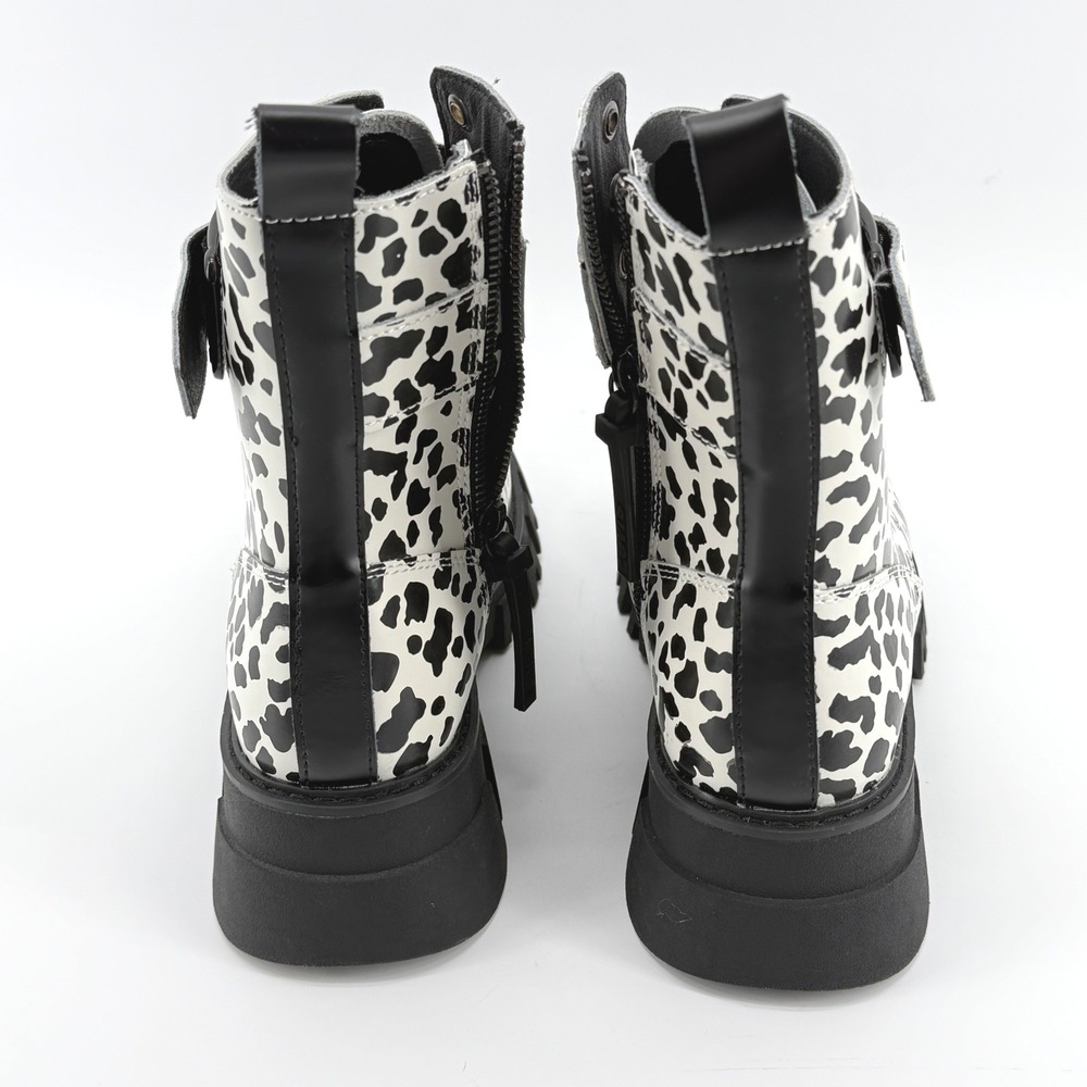 Levis Womens Giselle- Leopard Print Combat Lace Up Boots Shoes‎ Black Cream NEW - Picture 7 of 16